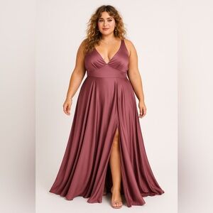 Galina Signature Mauve Satin V-Neck Formal Dress Size 20 Plus Side Bridesmaid